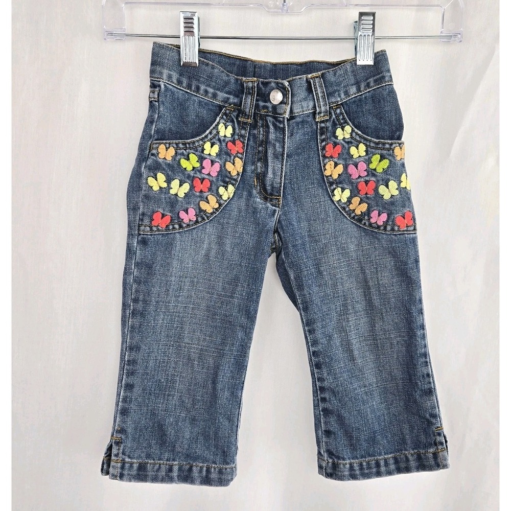 Gymboree Girls Jeans Embroidered Butterflies Size 4 Slim Denim Pockets